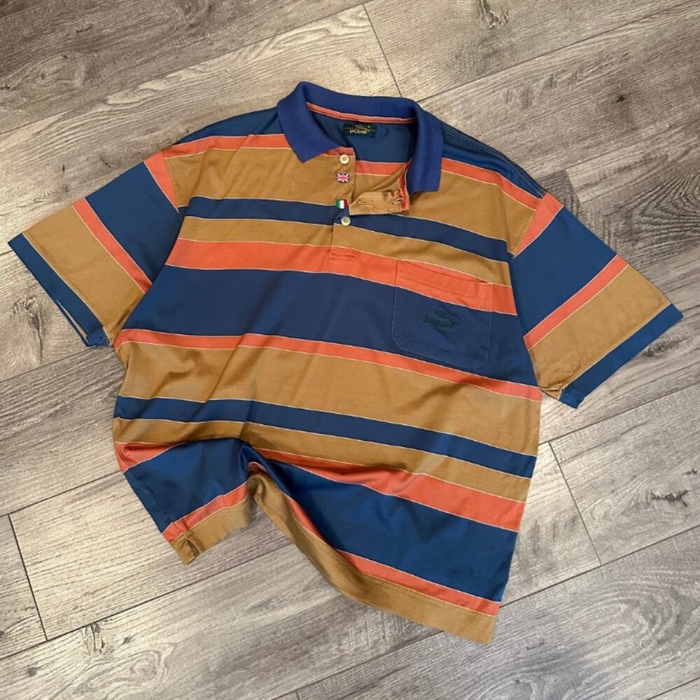 Vintage Jaguar Cars Automotive Racing Men's Boxy Striped Polo T-Shirt - Size XL